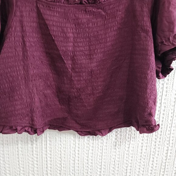 Torrid Stretch Challis Smocked Puff Sleeve Crop Top Burgundy Plus Size 5X NEW - Picture 6 of 13
